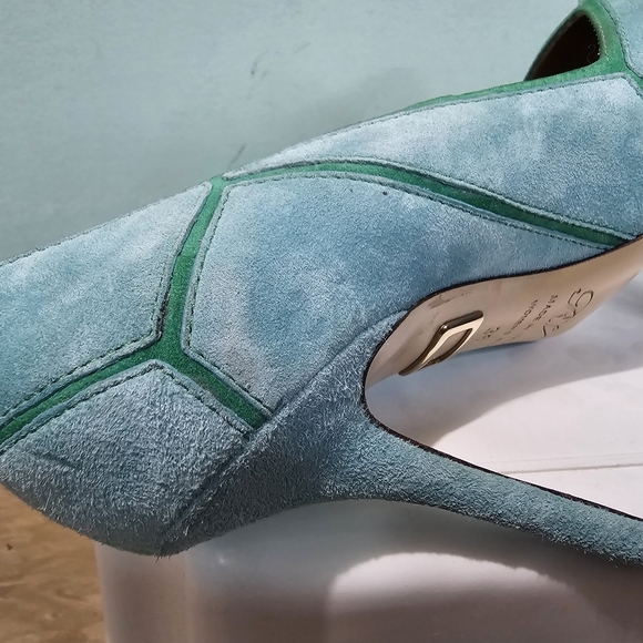 NEW ROGER VIVIER Green Suede Two Tone Leather Pointed Toe Stiletto Heels sz 36 - Picture 10 of 15